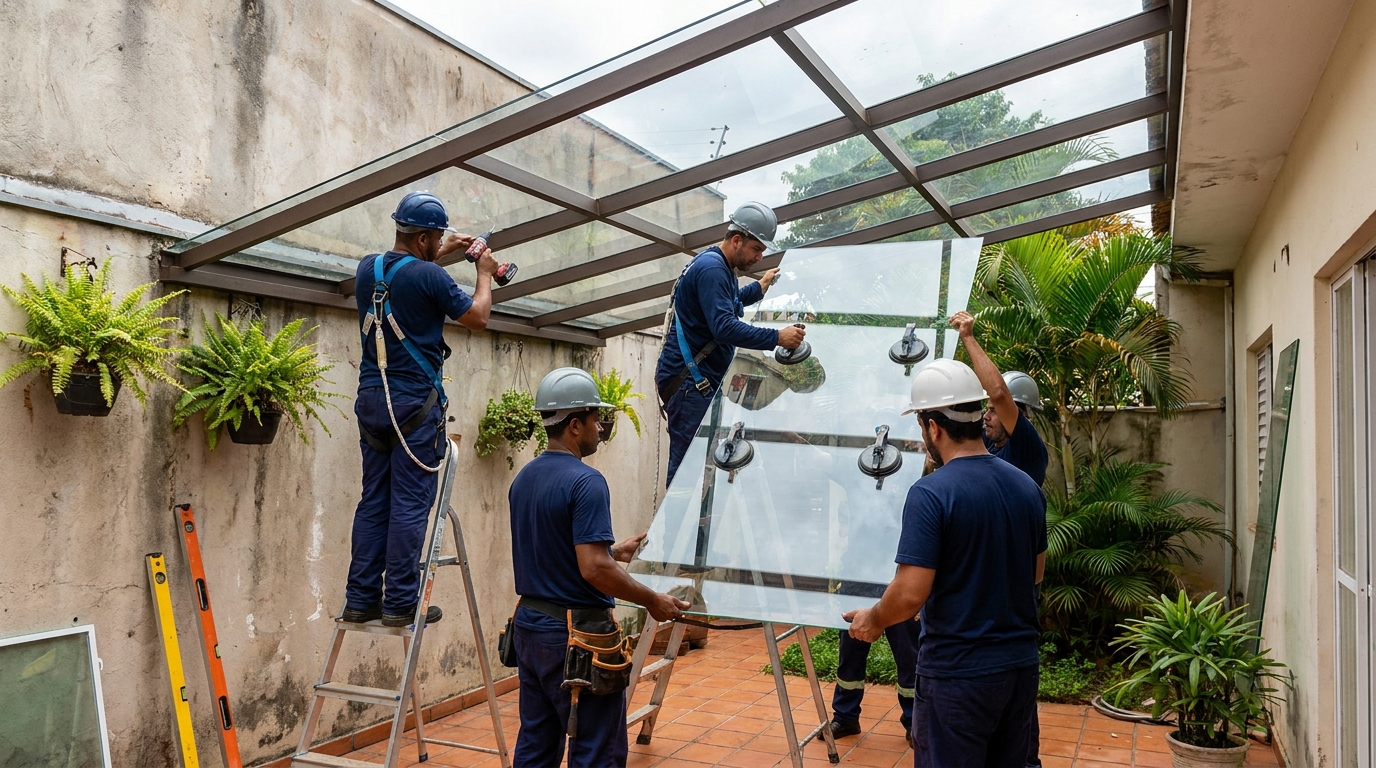 Instalação de cobertura de vidro em Santos-SP
